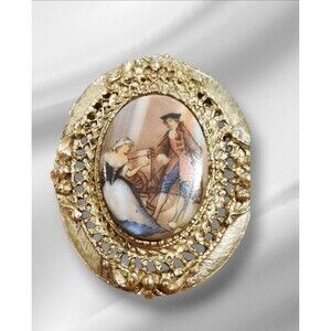 Vintage Victorian Courting Couple Pendant Gold Tone